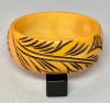 BB657corn with black overdye leaf carved bakelite bangle